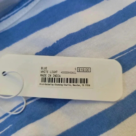 New Charming Charlie Womens Striped Peplum Shirt Blue White Top Short Sleeve S. - Picture 12 of 13